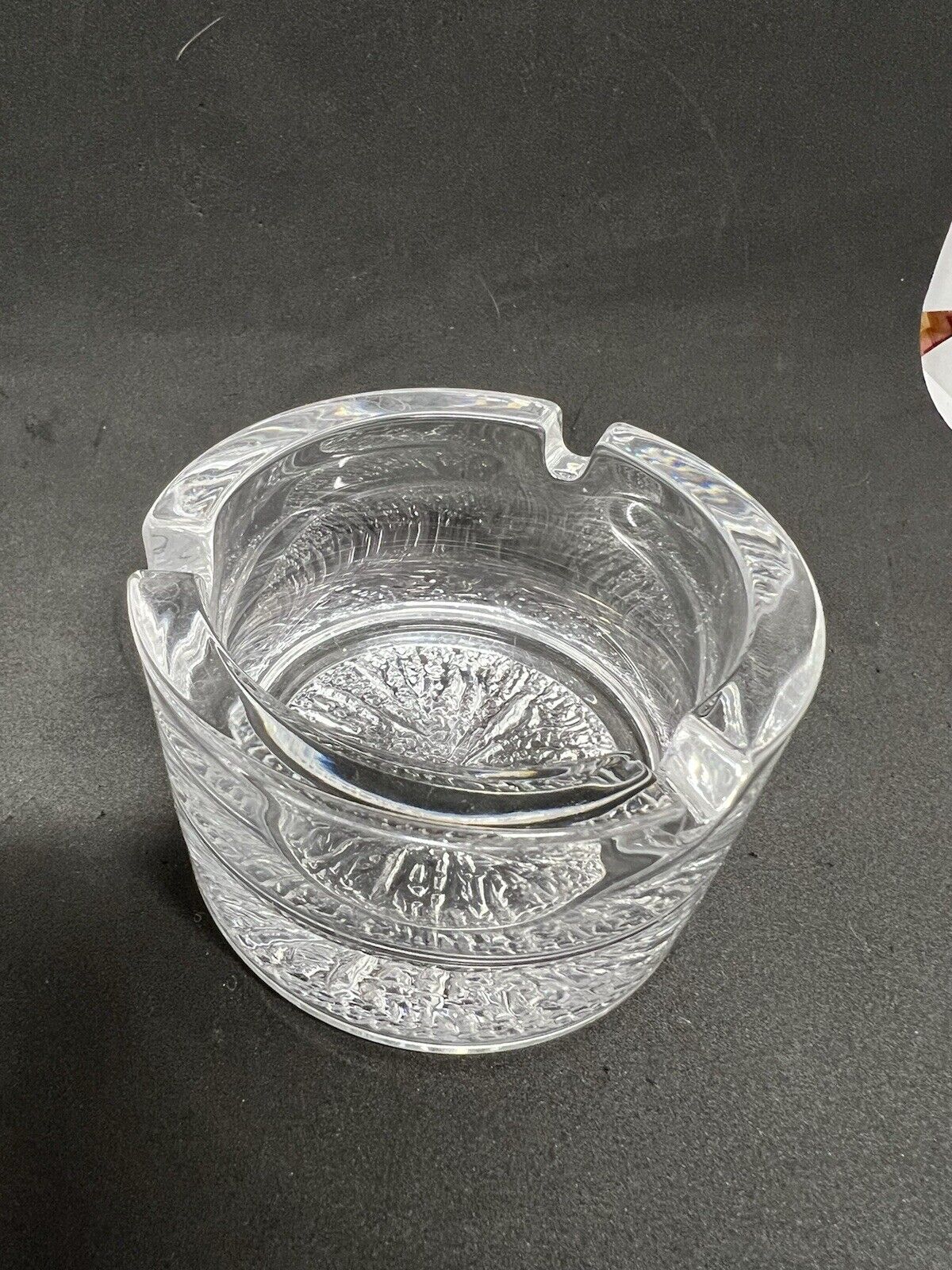 Vintage Ashtray Crystal Clear Glass Textured Bottom Classy Heavy Quality Lounge - thriftgoblin