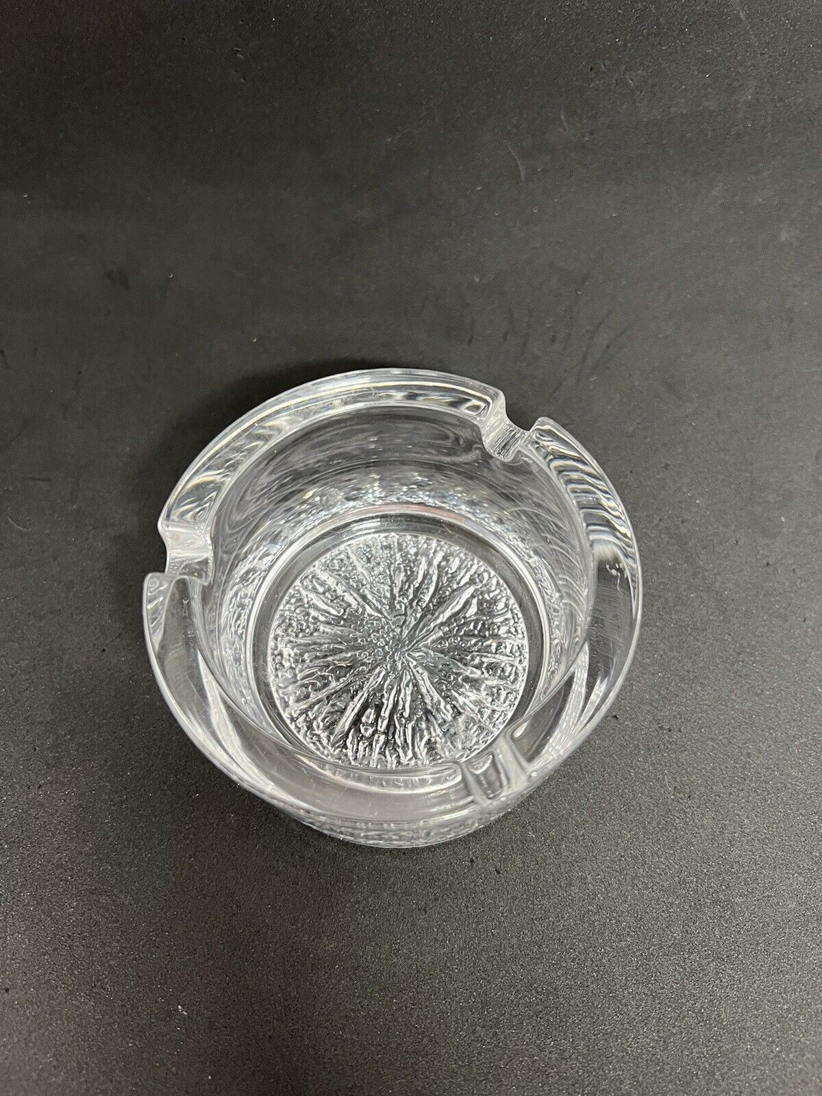 Vintage Ashtray Crystal Clear Glass Textured Bottom Classy Heavy Quality Lounge - thriftgoblin