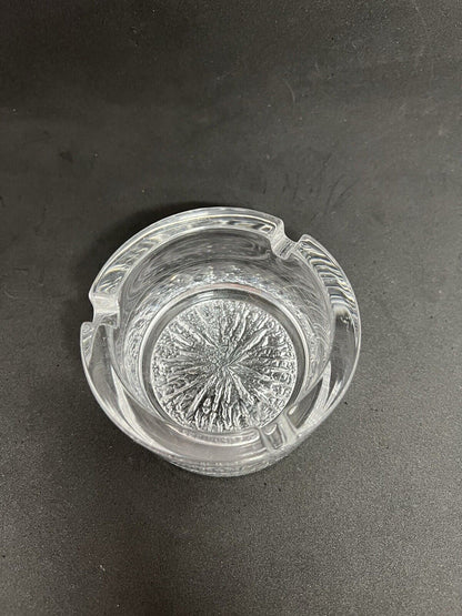 Vintage Ashtray Crystal Clear Glass Textured Bottom Classy Heavy Quality Lounge - thriftgoblin