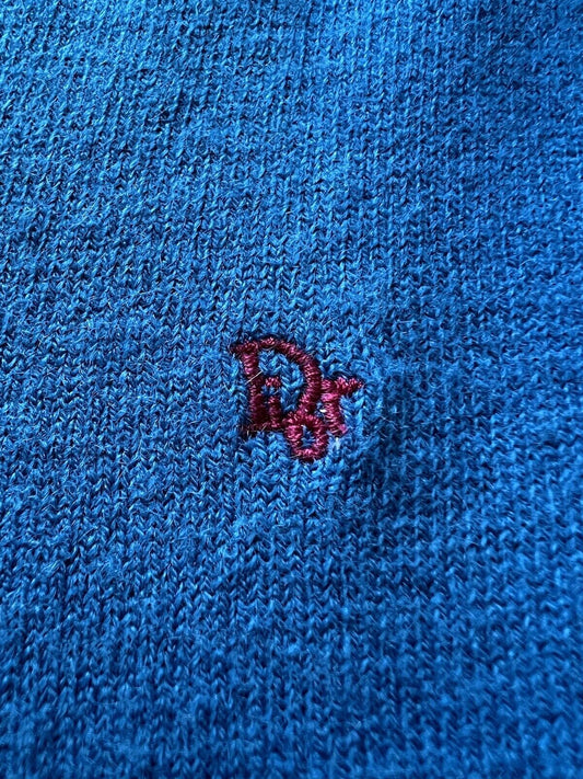 Vintage Christian Dior Active Womens Blue Knit Pullover V - Neck Sweater Size M - thriftgoblin