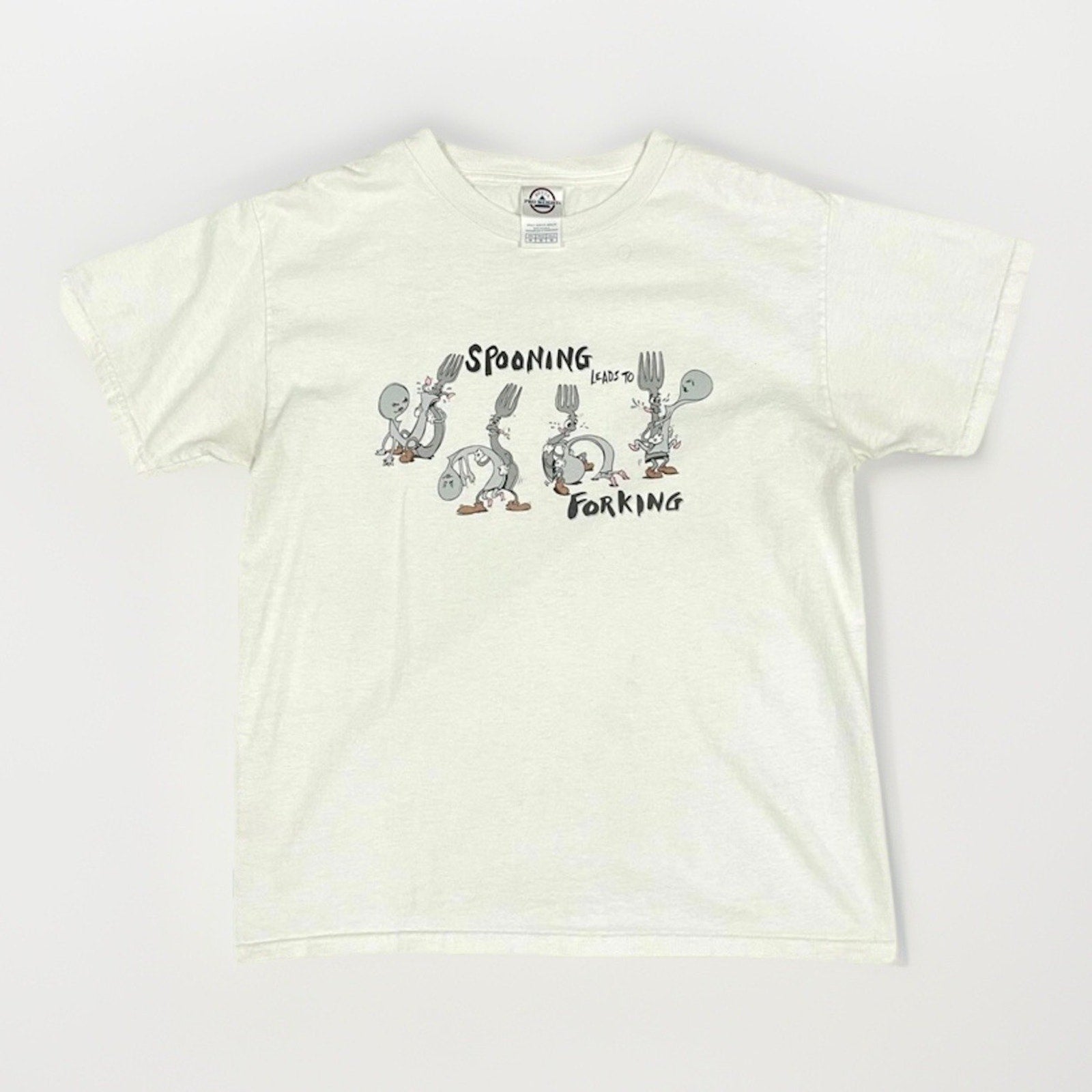 Vintage Delta Pro Weight Spoon Fork T-Shirt M USA Made Funny Graphic Rare Humor - thriftgoblin