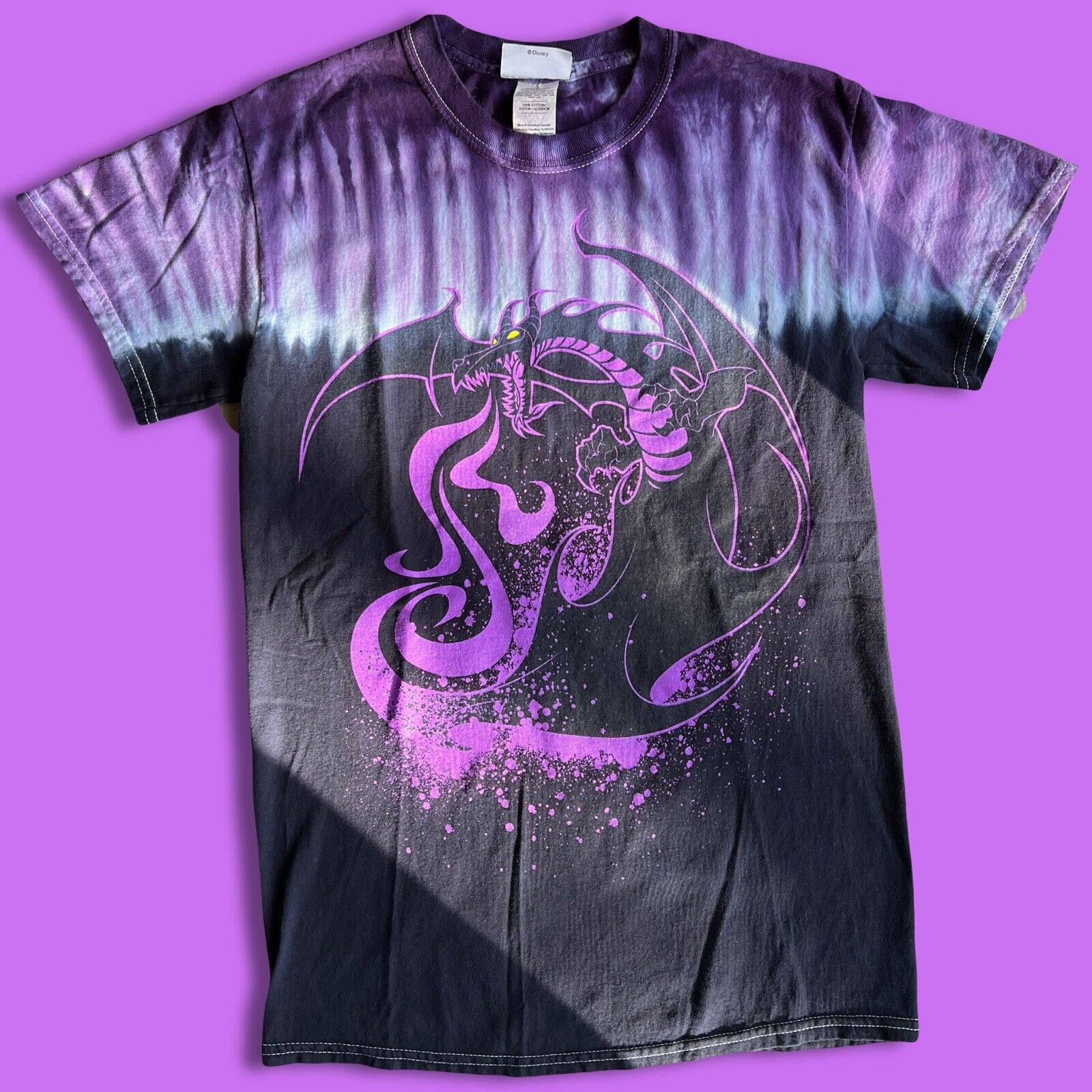 Vintage Disney Maleficent Shirt Mens Small Purple Tie Dye Murphy 2000 Y2K Dragon - thriftgoblin