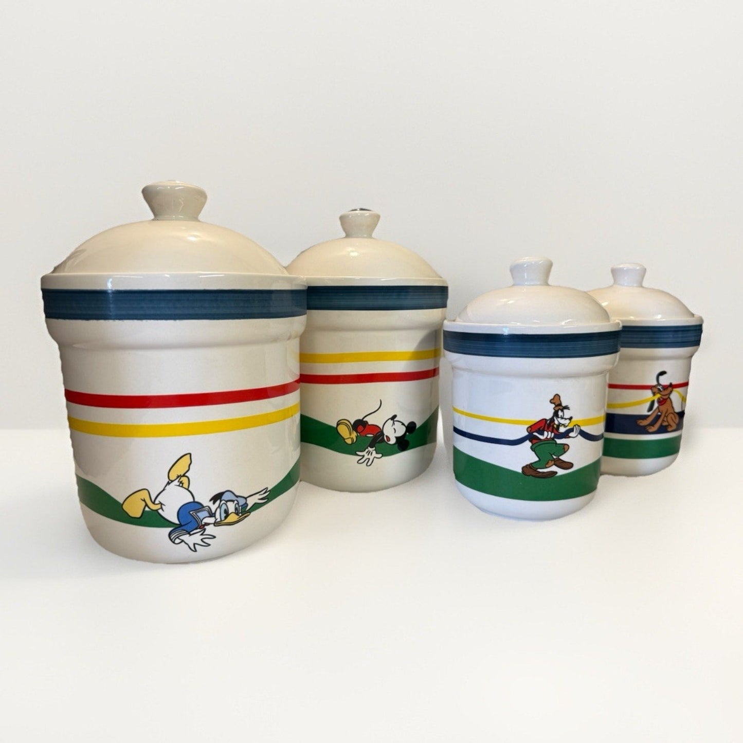 Vintage Disney Treasure Craft “Stars & Stripes” 4‑Piece Canister Set Mickey & Co - thriftgoblin