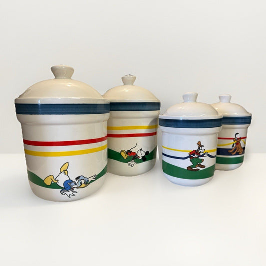 Vintage Disney Treasure Craft “Stars & Stripes” 4‑Piece Canister Set Mickey & Co - thriftgoblin