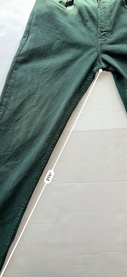Vintage GAP Denim Forest Green Loose Fit Jeans Leather Patch W31 Chain Stitch - thriftgoblinDenim