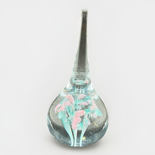 Vintage Gibson Art Glass Flower Raindrop Ring Holder Paperweight Blue 3.75" Cute - thriftgoblin