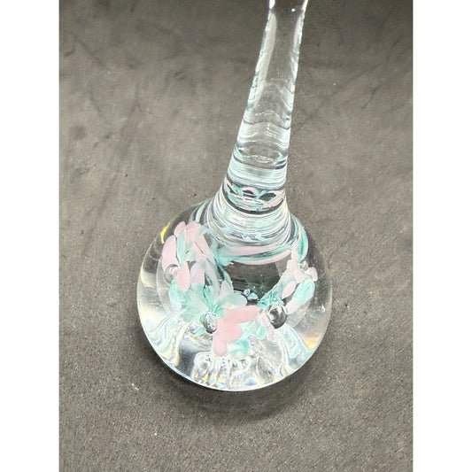 Vintage Gibson Art Glass Flower Raindrop Ring Holder Paperweight Blue 3.75" Cute - thriftgoblin