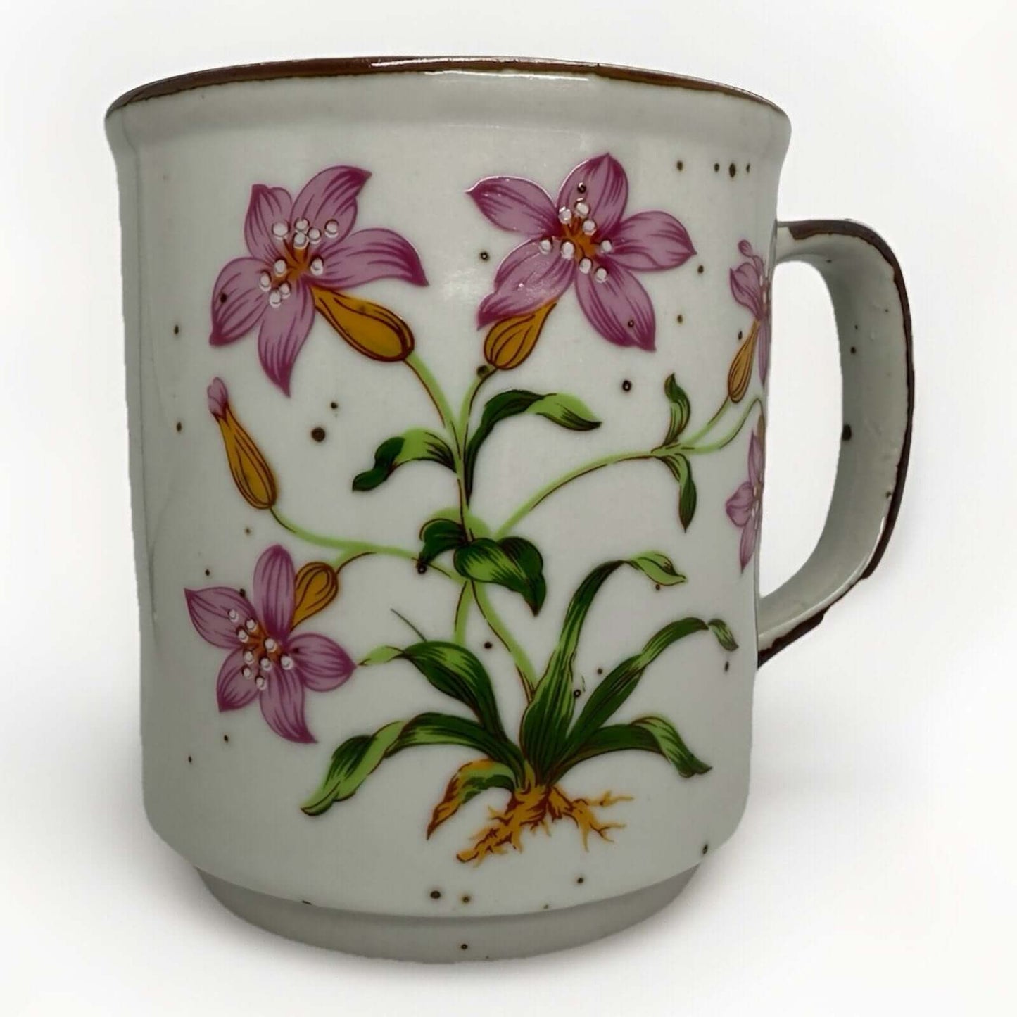 Vintage Hearthside Stoneware Coffee Mug Buffet Ware Cup Pink Flowers 551 Japan - thriftgoblin