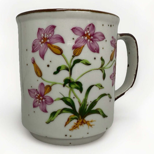 Vintage Hearthside Stoneware Coffee Mug Buffet Ware Cup Pink Flowers 551 Japan - thriftgoblin