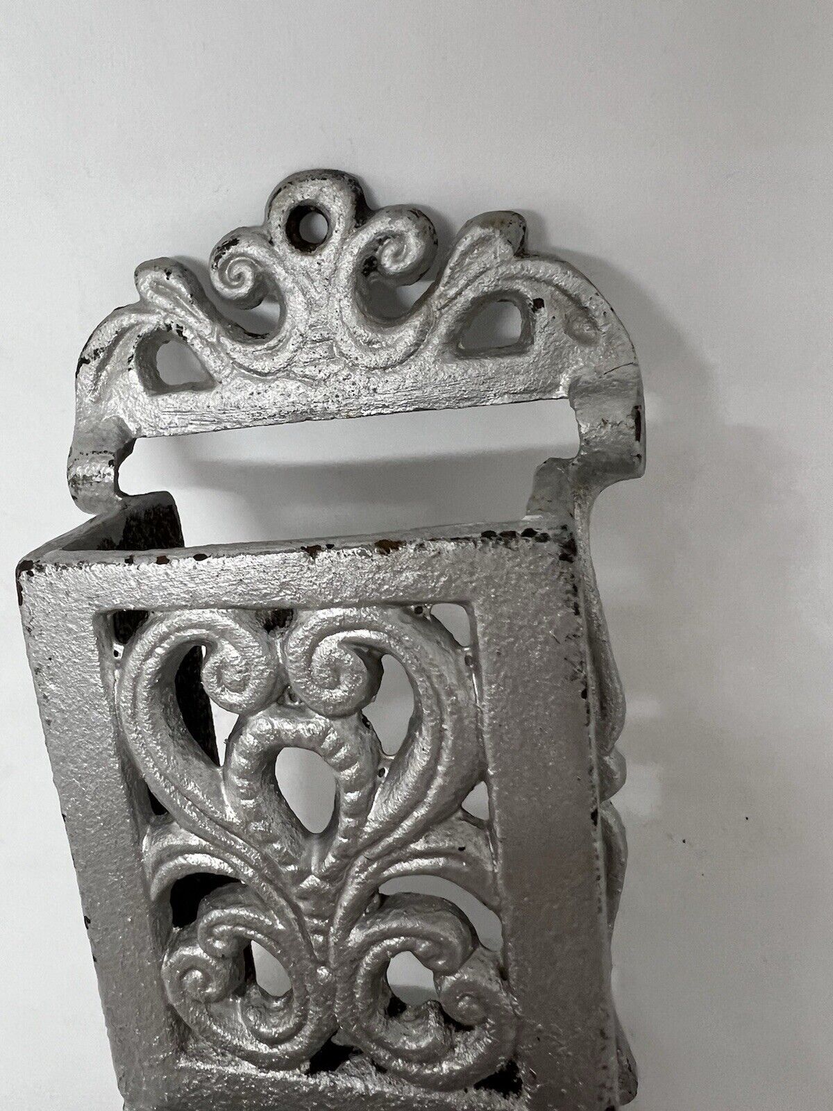 Vintage Heavy Cast Iron Black Fireplace Match Box Holder Wall Mount Fits Box - thriftgoblin
