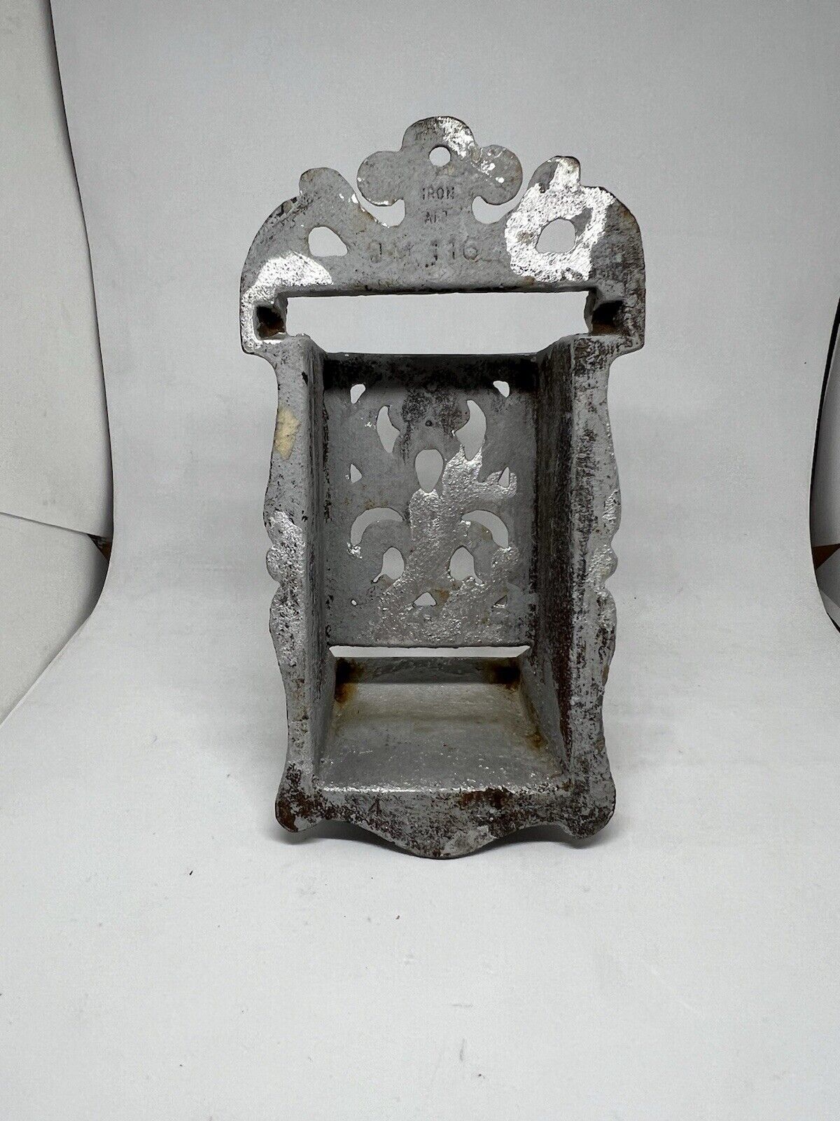 Vintage Heavy Cast Iron Black Fireplace Match Box Holder Wall Mount Fits Box - thriftgoblin