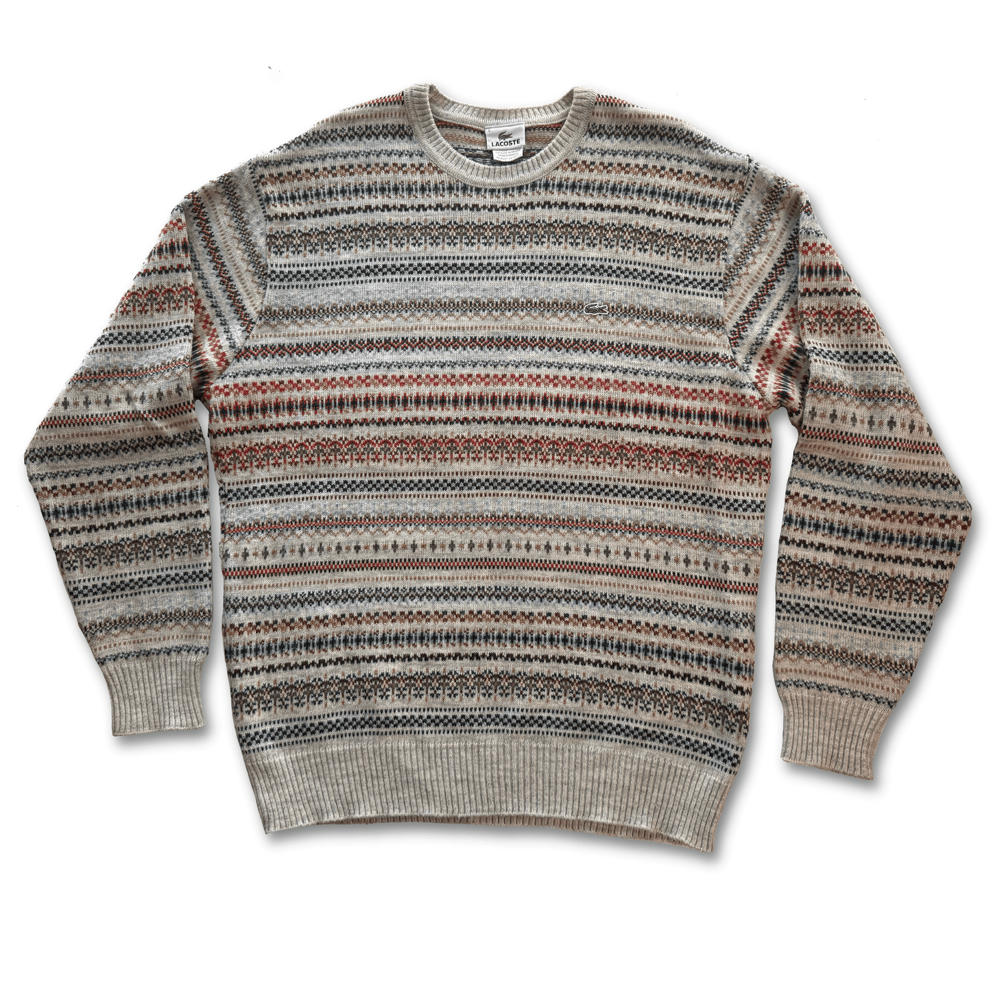 Vintage Lacoste Fair Isle Knit Sweater Made in France Size 6 Croc Embroidered - thriftgoblinTops