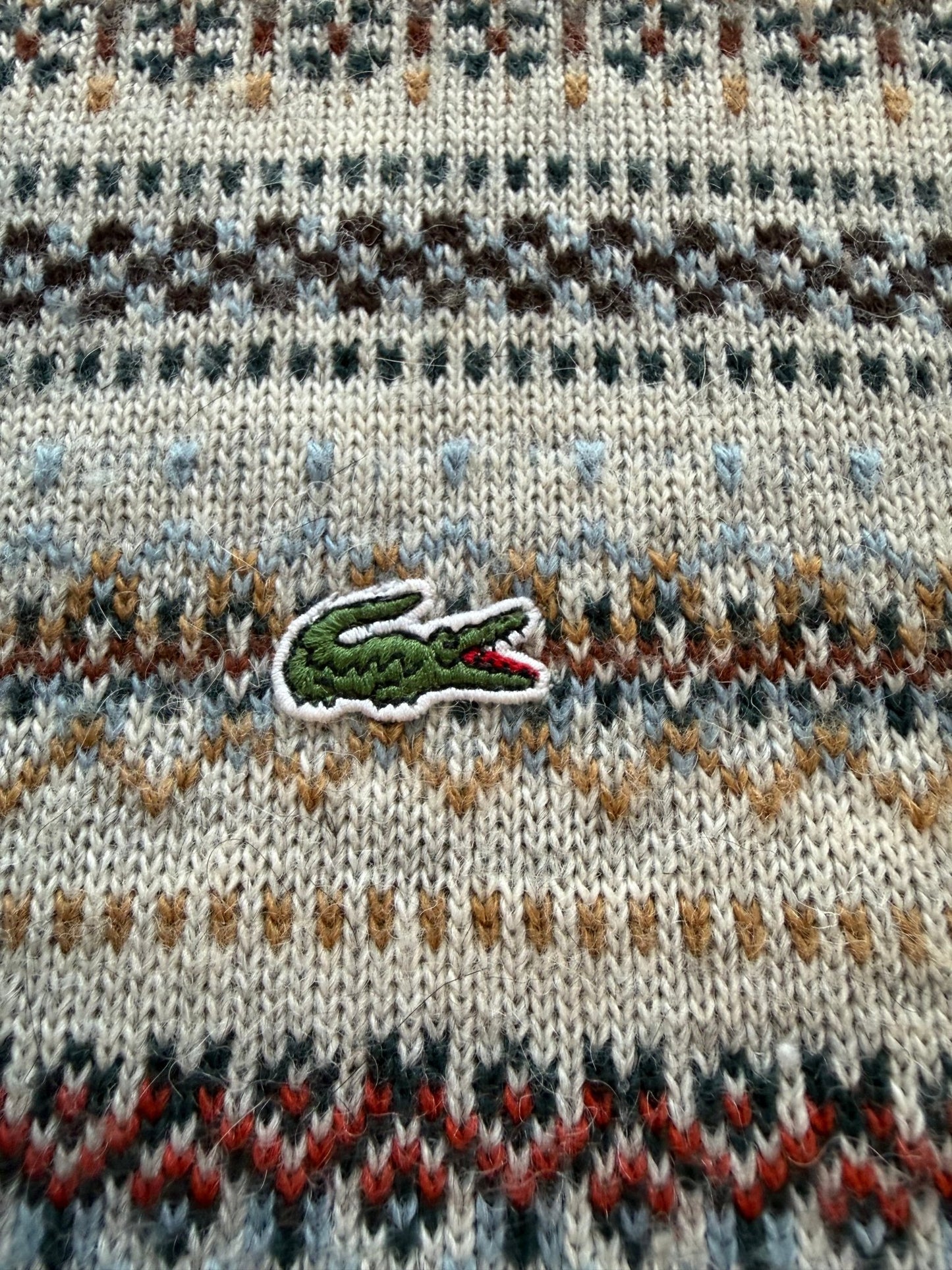 Vintage Lacoste Fair Isle Knit Sweater Made in France Size 6 Croc Embroidered - thriftgoblinTops