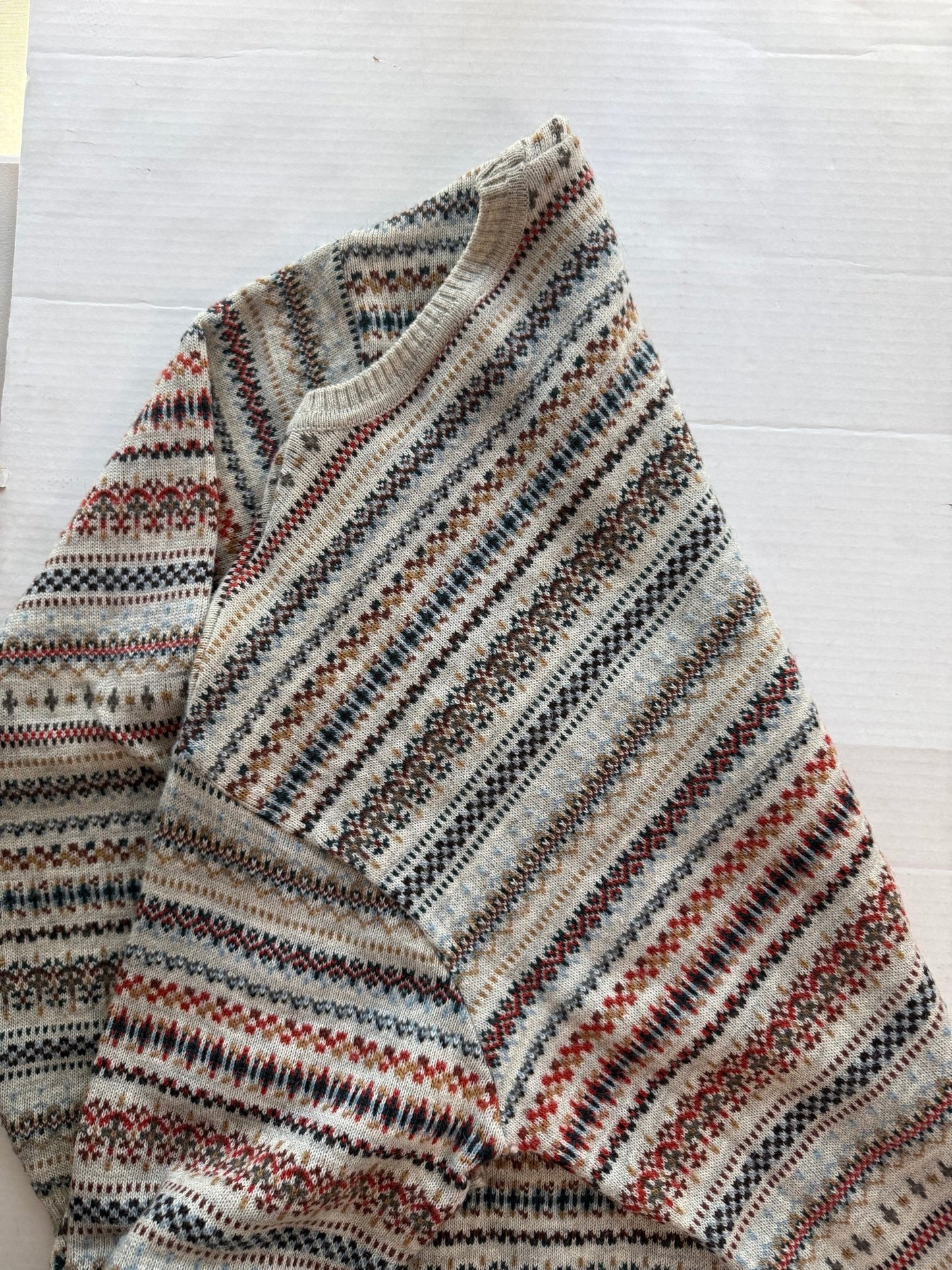 Vintage Lacoste Fair Isle Knit Sweater Made in France Size 6 Croc Embroidered - thriftgoblinTops