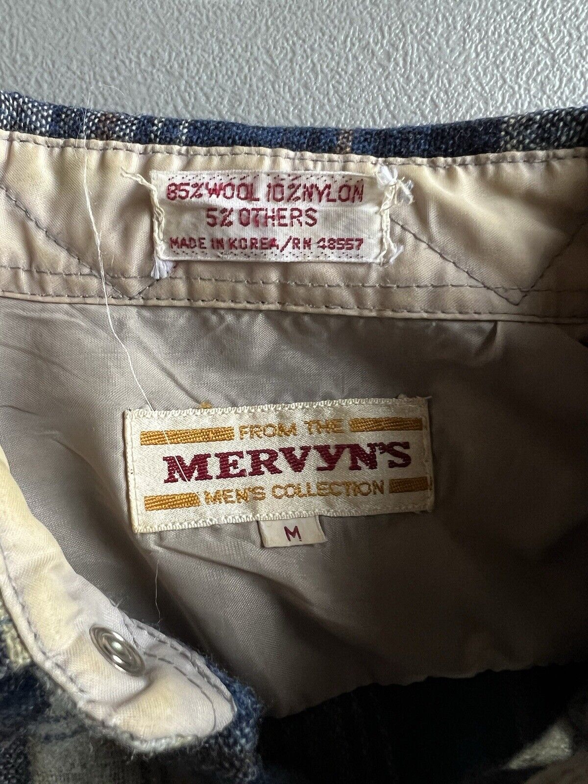 Vintage Mervyn’s Collection Wool Blend Plaid Flannel Blue Khaki Men’s Medium - thriftgoblin