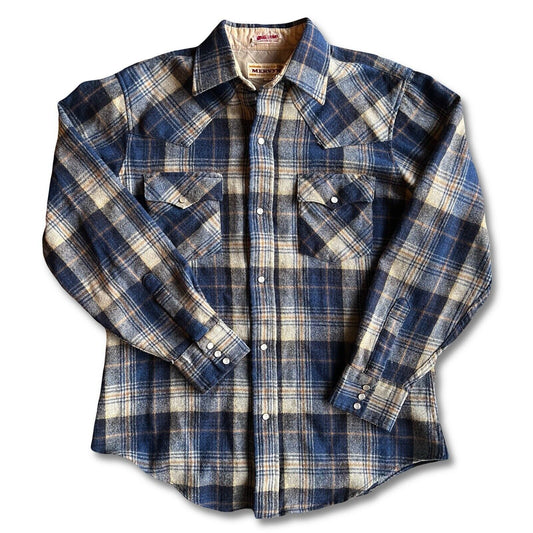 Vintage Mervyn’s Collection Wool Blend Plaid Flannel Blue Khaki Men’s Medium - thriftgoblin