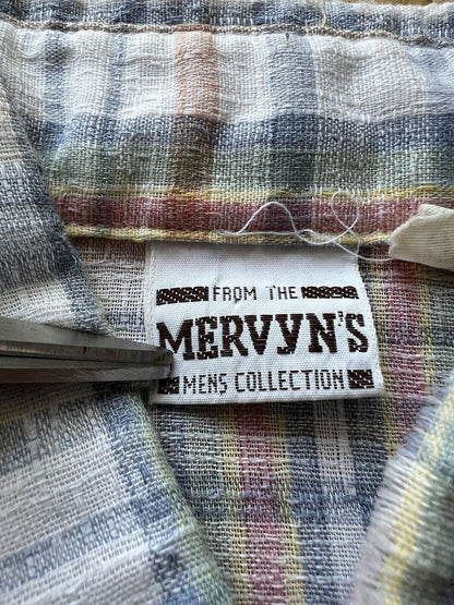 Vintage Meryvn’s Mens Collection Flannel White Thin Polyester Brown Letter 1970 - thriftgoblin