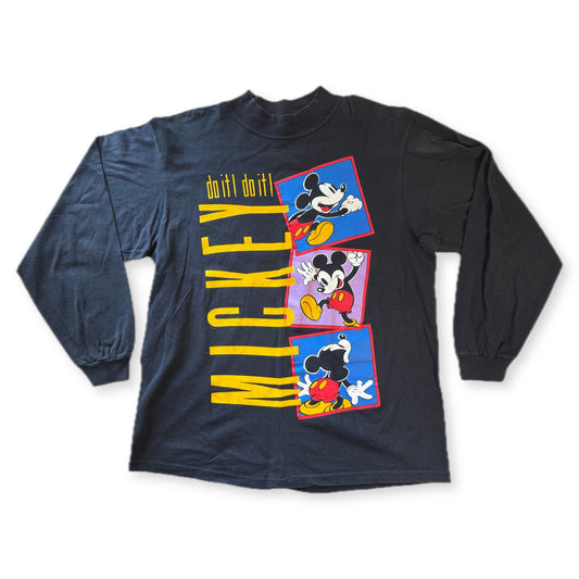 Vintage Mickey & Co Do It Long Sleeve Mock Neck Tee J.G. Hook L Faded Black - Thrift GoblinT-Shirt