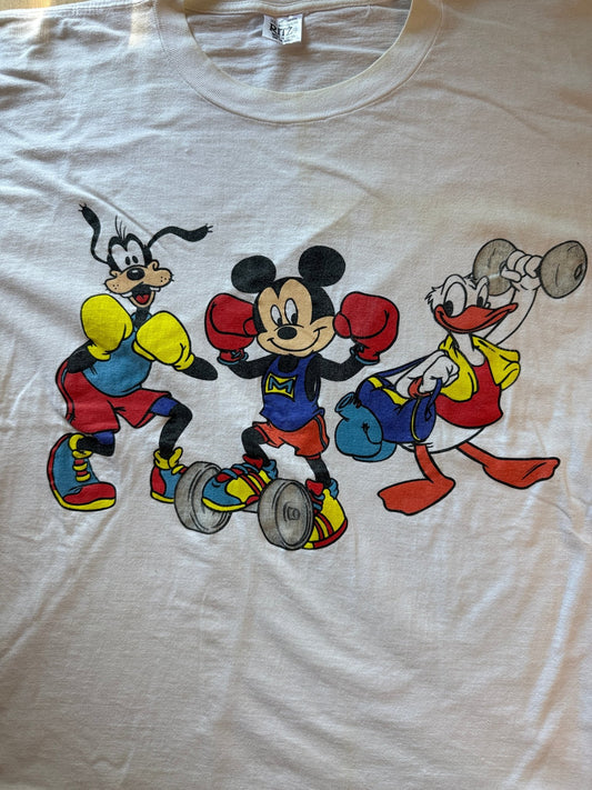 Vintage Mickey Goofy Donald Boxing Workout Glitter Graphic Tee Ritz XL - Thrift GoblinT-Shirt
