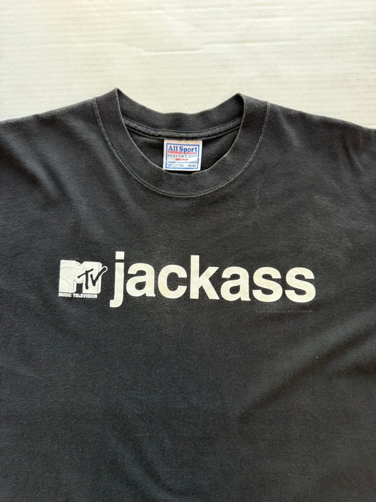 Vintage MTV 2001Jackass Tee All Sport Heavyweight Y2K Black M Music Television - thriftgoblinTee