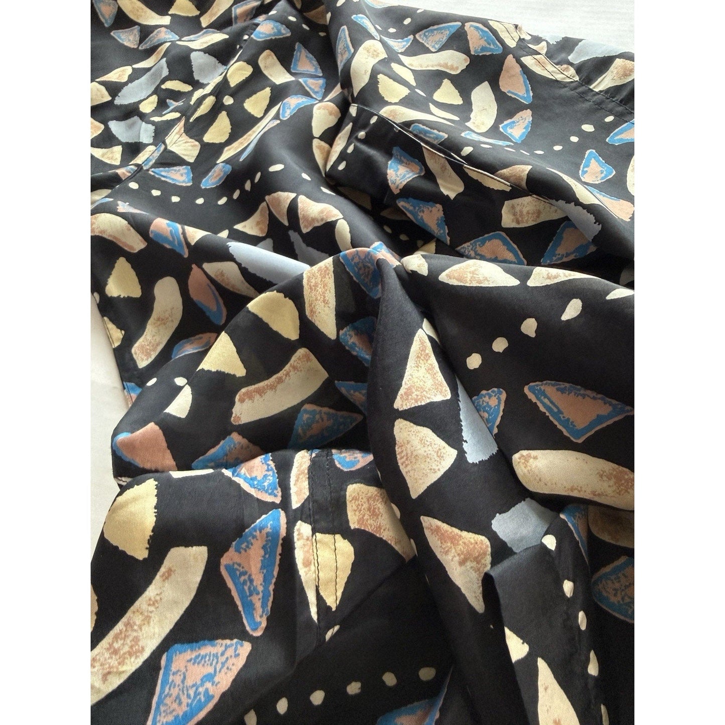 Vintage Natural Issue by Feldini Silk Geometric Print Shirt Men’s Large Black - thriftgoblin