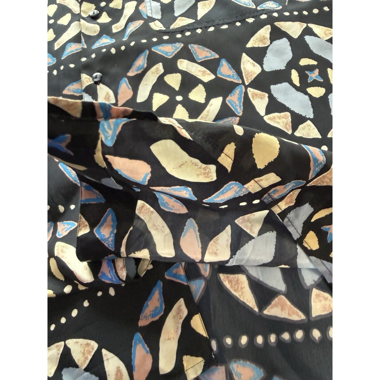 Vintage Natural Issue by Feldini Silk Geometric Print Shirt Men’s Large Black - thriftgoblin