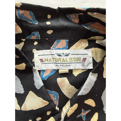 Vintage Natural Issue by Feldini Silk Geometric Print Shirt Men’s Large Black - thriftgoblin