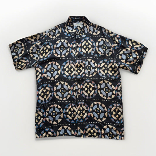 Vintage Natural Issue by Feldini Silk Geometric Print Shirt Men’s Large Black - thriftgoblin