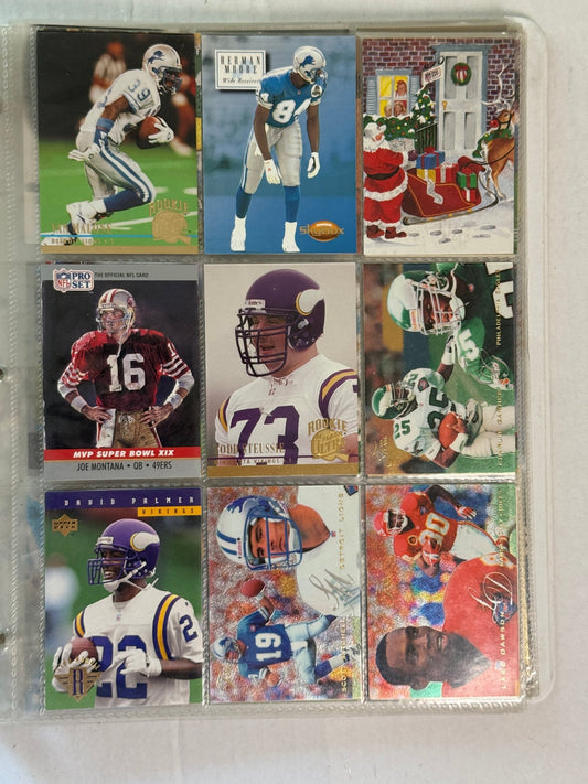 Vintage NFL Football Card Binder Lot 12 Pages 1990s Pro Set Joe Montana MVP - Thrift GoblinTrading Card Lot