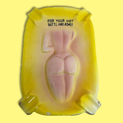 Vintage Nude Lady Turn Me Over Yellow Ashtray For Your Hot Butts And Ashes JAPAN - thriftgoblin