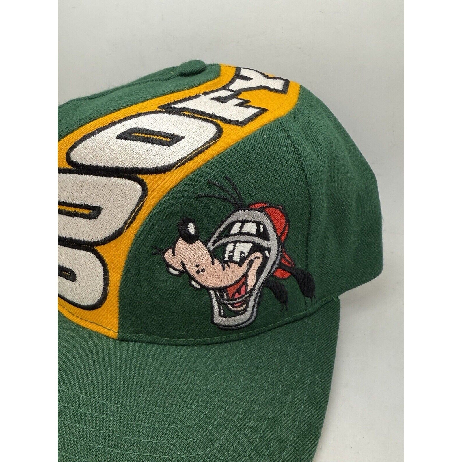 Vintage NWT Goofy Baseball Catchers Hat Co All Over Snapback Disney Green Yellow - thriftgoblinAccessory