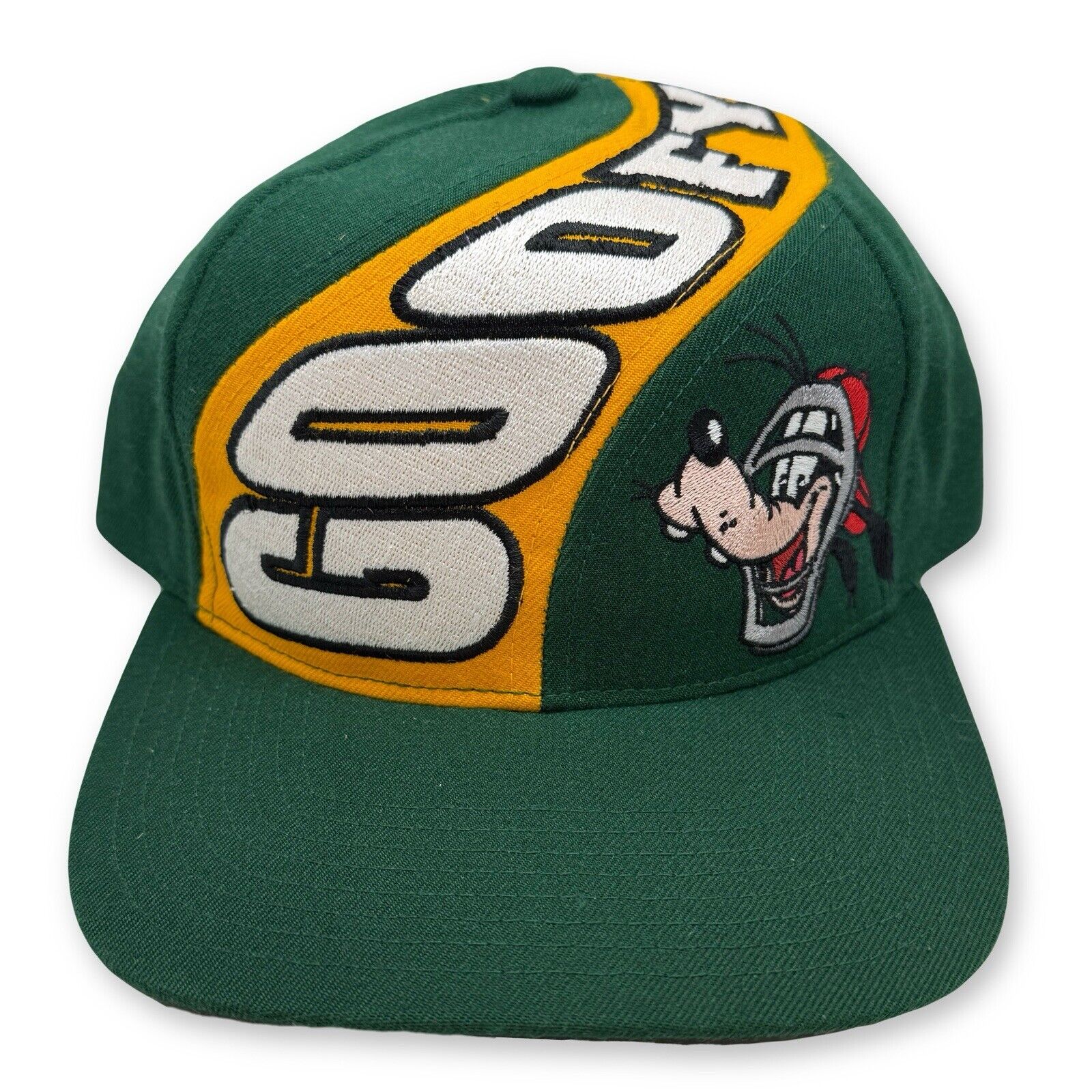 Vintage NWT Goofy Baseball Catchers Hat Co All Over Snapback Disney Green Yellow - thriftgoblinAccessory