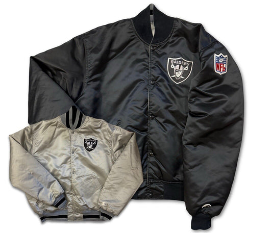 Vintage Oakland Raiders NFL Reversible Jacket Mens XLarge Starter Satin Bomber - thriftgoblin