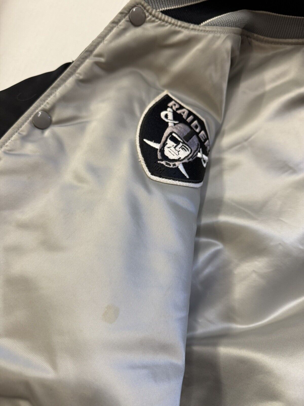 Vintage Oakland Raiders NFL Reversible Jacket Mens XLarge Starter Satin Bomber - thriftgoblin