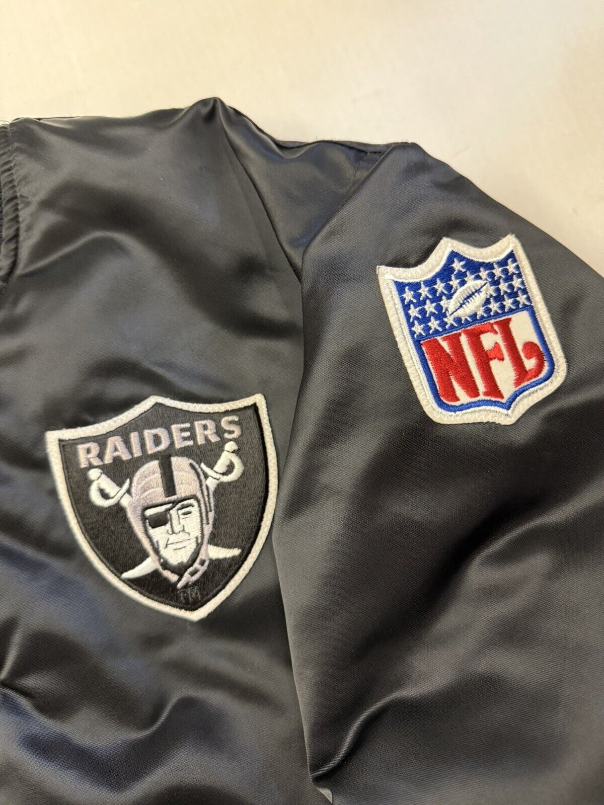 Vintage Oakland Raiders NFL Reversible Jacket Mens XLarge Starter Satin Bomber - thriftgoblin