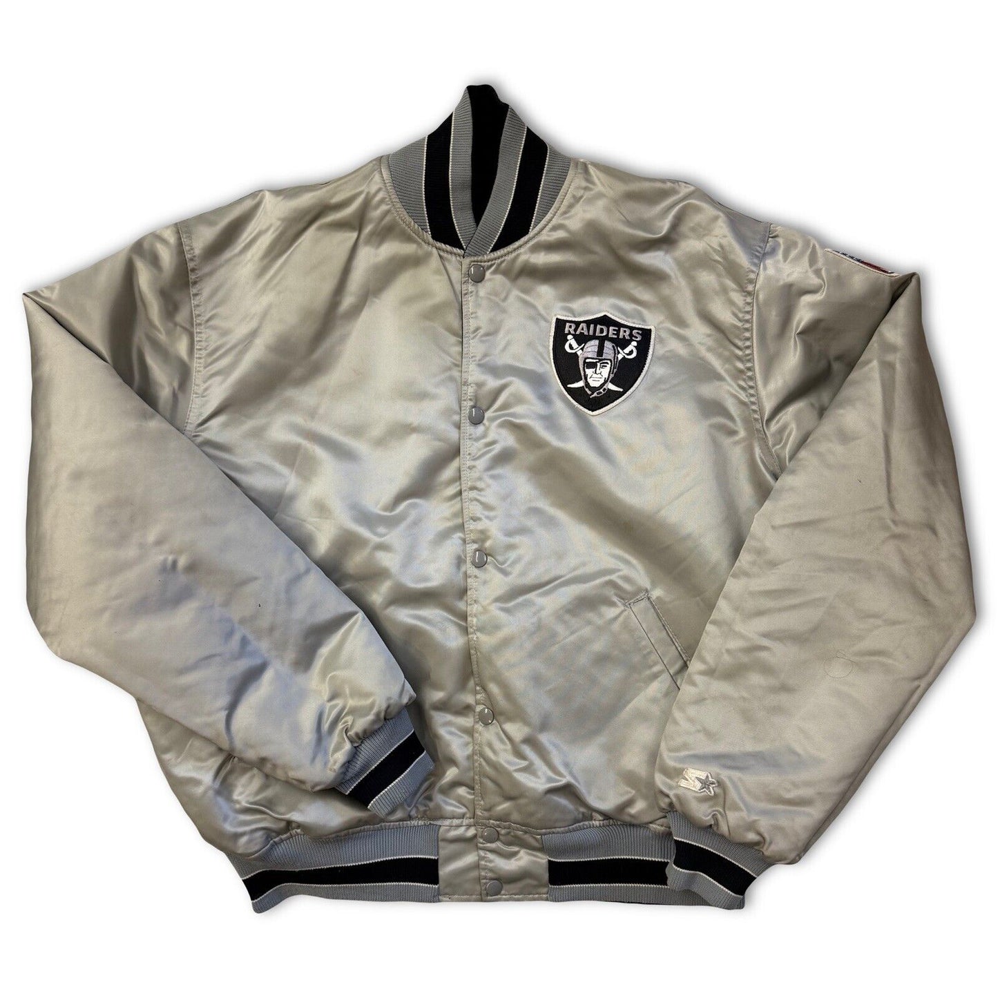 Vintage Oakland Raiders NFL Reversible Jacket Mens XLarge Starter Satin Bomber - thriftgoblin