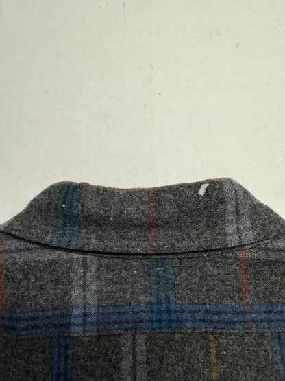 Vintage Pendleton Flannel Shirt Men Grey Pin Stripe Wool Plaid Large Pocket USA - thriftgoblin