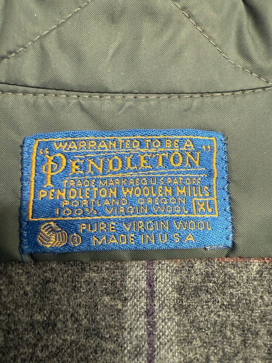 Vintage Pendleton Flannel Shirt Men Grey Pin Stripe Wool Plaid Large Pocket USA - thriftgoblin