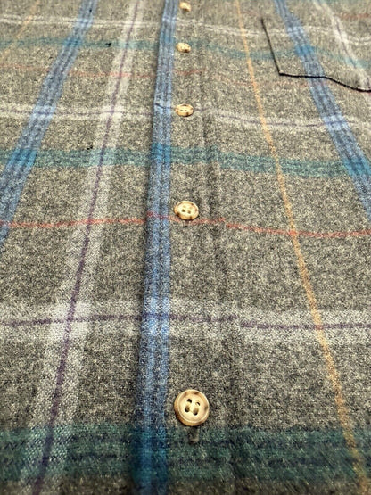 Vintage Pendleton Flannel Shirt Men Grey Pin Stripe Wool Plaid Large Pocket USA - thriftgoblin