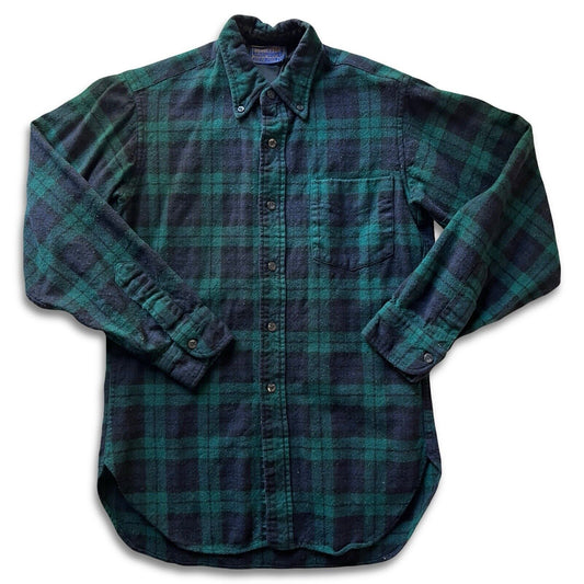 Vintage Pendleton Flannel Shirt Mens Blue Green Wool Plaid Small USA - thriftgoblin