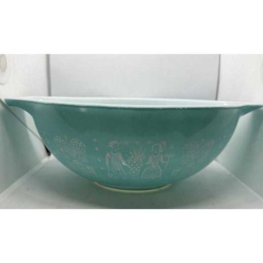 Vintage Pyrex Amish Butterprint Turquoise 444 Cinderella Mixing Bowl 4Qt USA - thriftgoblin