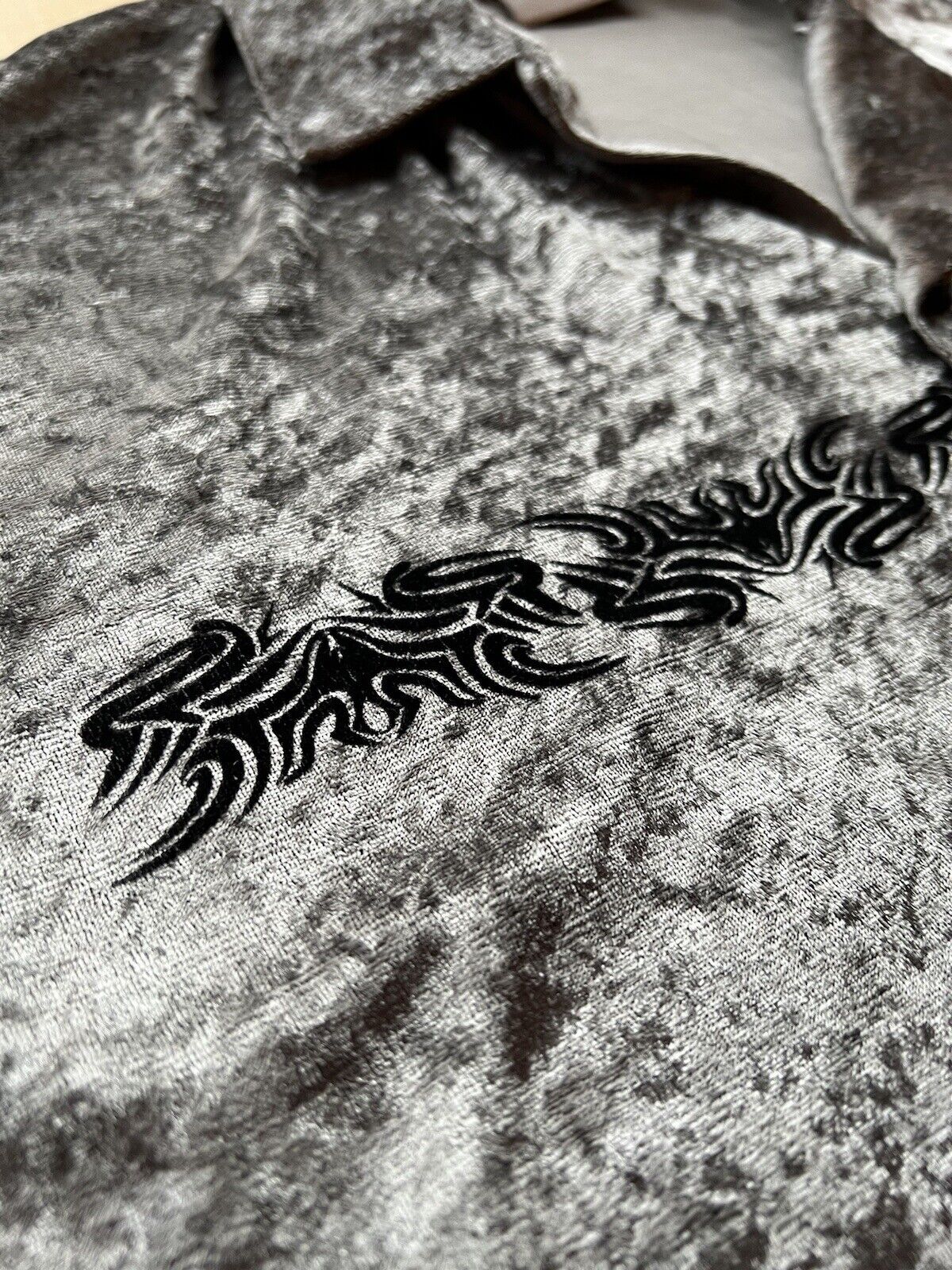 Vintage Rider Wear Tribal Silver Shiny Mens Polo Shirt Cybercigilism USA. Skate - thriftgoblin