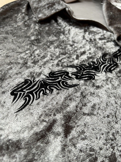 Vintage Rider Wear Tribal Silver Shiny Mens Polo Shirt Cybercigilism USA. Skate - thriftgoblin