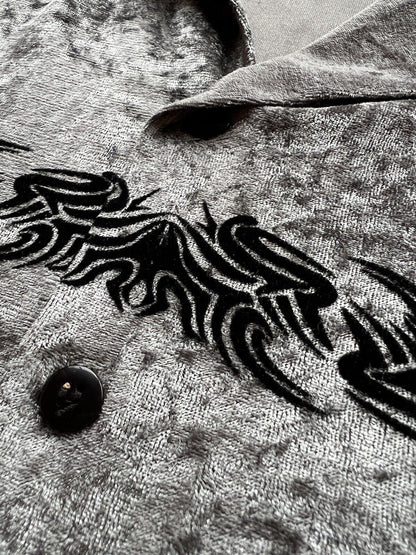 Vintage Rider Wear Tribal Silver Shiny Mens Polo Shirt Cybercigilism USA. Skate - thriftgoblin