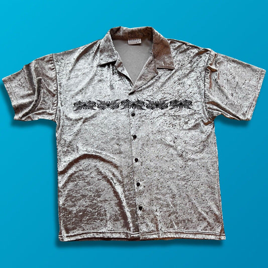 Vintage Rider Wear Tribal Silver Shiny Mens Polo Shirt Cybercigilism USA. Skate - thriftgoblin