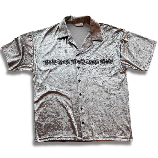 Vintage Rider Wear Tribal Silver Shiny Mens Polo Shirt Cybercigilism USA. Skate - thriftgoblin