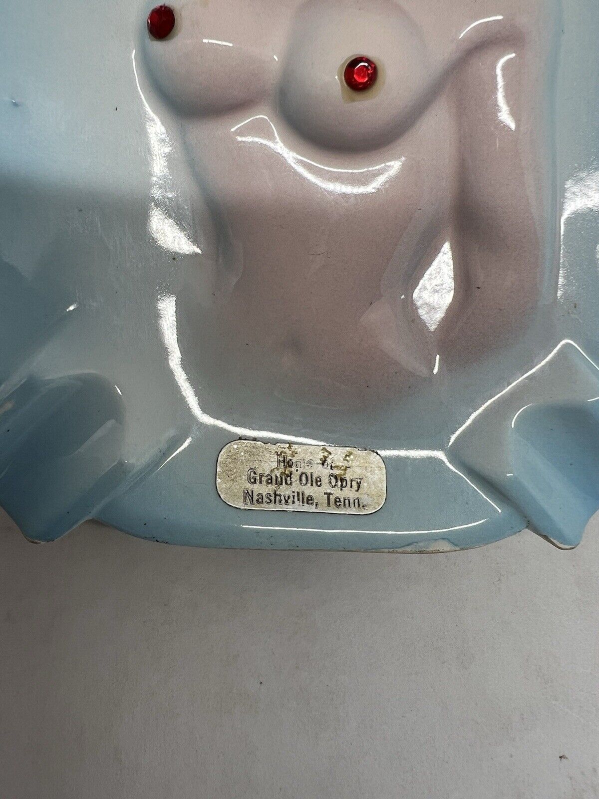 Vintage Risque Nude Lady Ashtray Turn Me Over for your Butts Ruby Nipples Japan - thriftgoblin