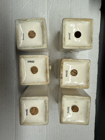Vintage Spice Rack Ceramic Mushroom 6 Jar Set Wood Wall Japan 1950 Kitschy Decor - thriftgoblin