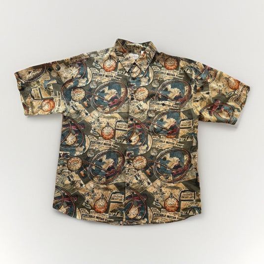Vintage Summa Silk Long Sleeve Shirt Size Large Nautical Novelty Print 100% Silk - thriftgoblin