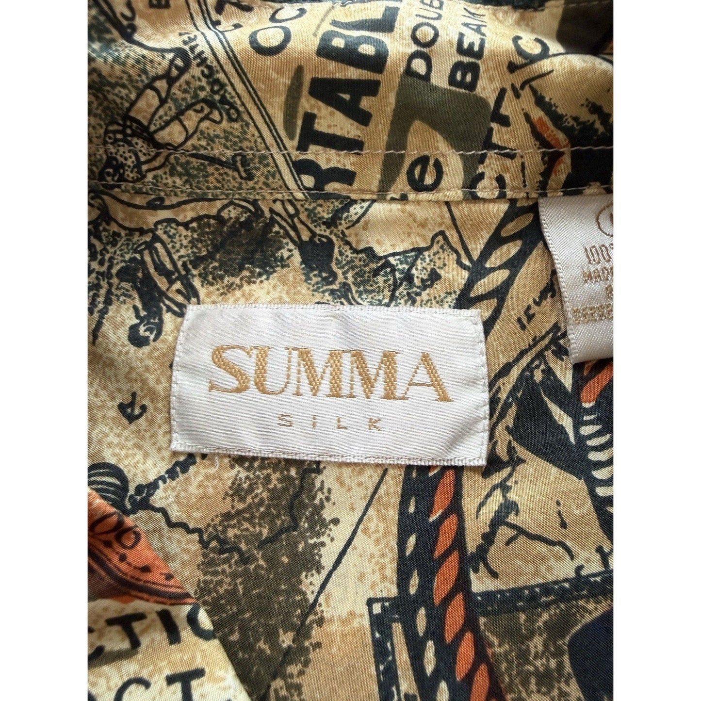 Vintage Summa Silk Long Sleeve Shirt Size Large Nautical Novelty Print 100% Silk - thriftgoblin